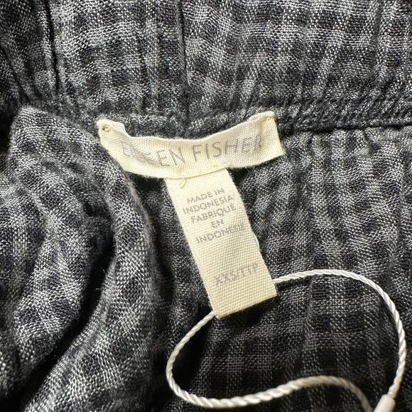 Eileen Fisher NWT Tapered Organic Linen Ankle Pants Black Gray Gingham Size XXS - Picture 5 of 12